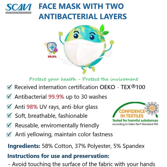 Set of 2 - 1 pink and 1 blue Antibacterial Mask - Picture 2 of 9